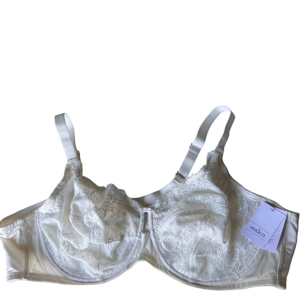 Unlined Full Coverage Underwire Bra 46DD Adjustable Straps Lace White Auden - Picture 9 of 16